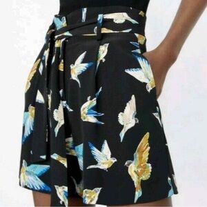 Zara Navy Blue Shorts with Colorful Bird Print
